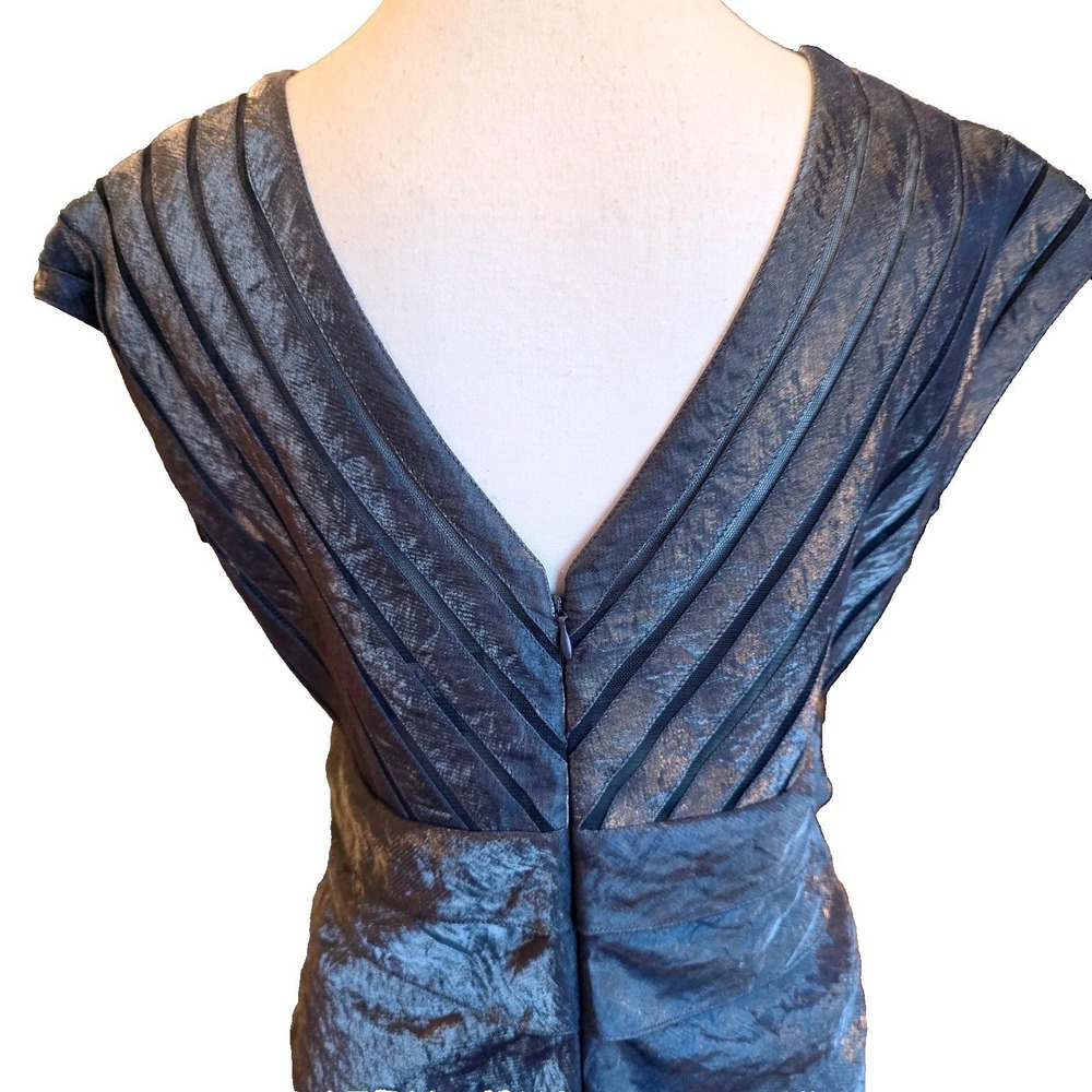 Adrianna Papell Shutter Pleat Tiered Dress Size 12 Metallic Slate Blue Cocktail - Picture 4 of 11